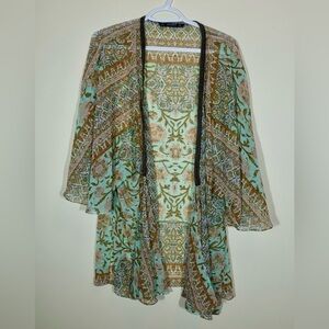 Zara Bohemian Floral Printed Kimono Flowy Beach Coverup | Medium